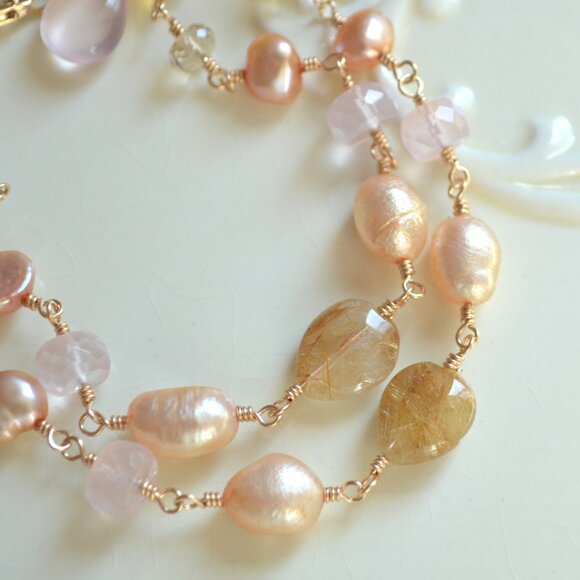 Gold Double Strand Bracelet with Golden Rutilated Quartz Made in Canada - Picture 5 of 9